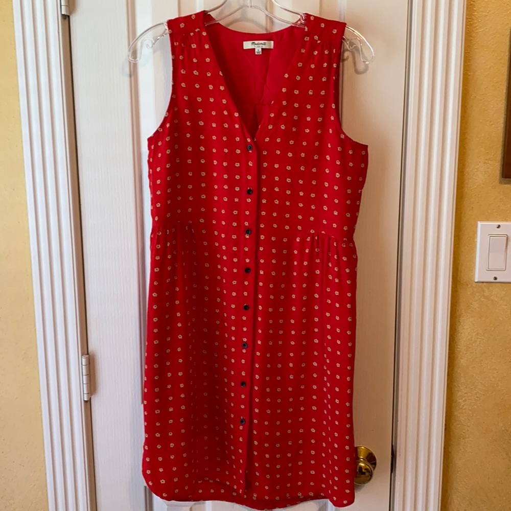 Madewell red print silk dress. Size small